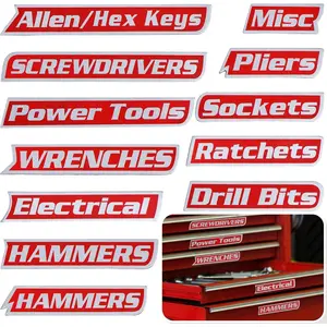 12 Pack Magnetic Tool Box Labels Strong Magnets Reusable Multipurpose Tags for Steel Tool Boxes Drawers and Cabinets Red