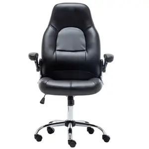 Swivel Adjustable Black Home Office Gaming Chair, Executive Flip Arms Chair