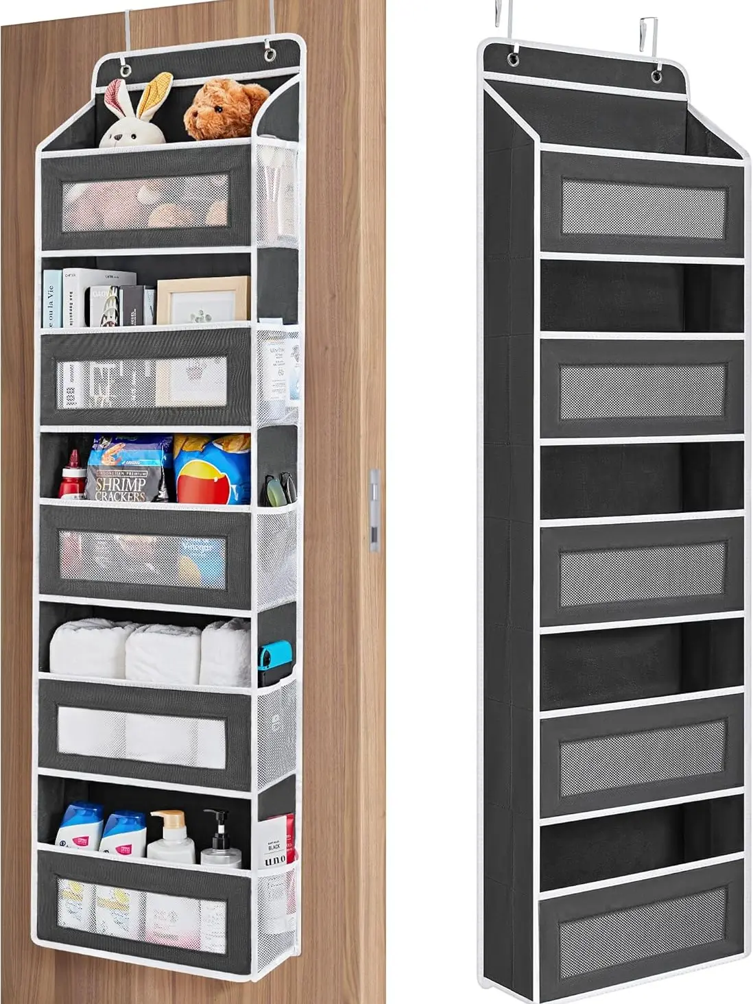 Over the Door Closet Storage Organizer - 5-Shelf Hanging Unit with 5 Large-Capacity Pockets, 44 lb Anti-Tilt Load, Bathroom Storage for Bedroom, Pantry (Black), Bathroom Organizer Storage