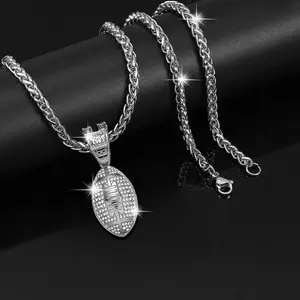 Hip Hop Football Pendant Necklace - Unisex Street Accessories, Personalized Couple Sports Jewelry, Ideal Gift Choice for Sports Enthusiasts Cuban Link Design