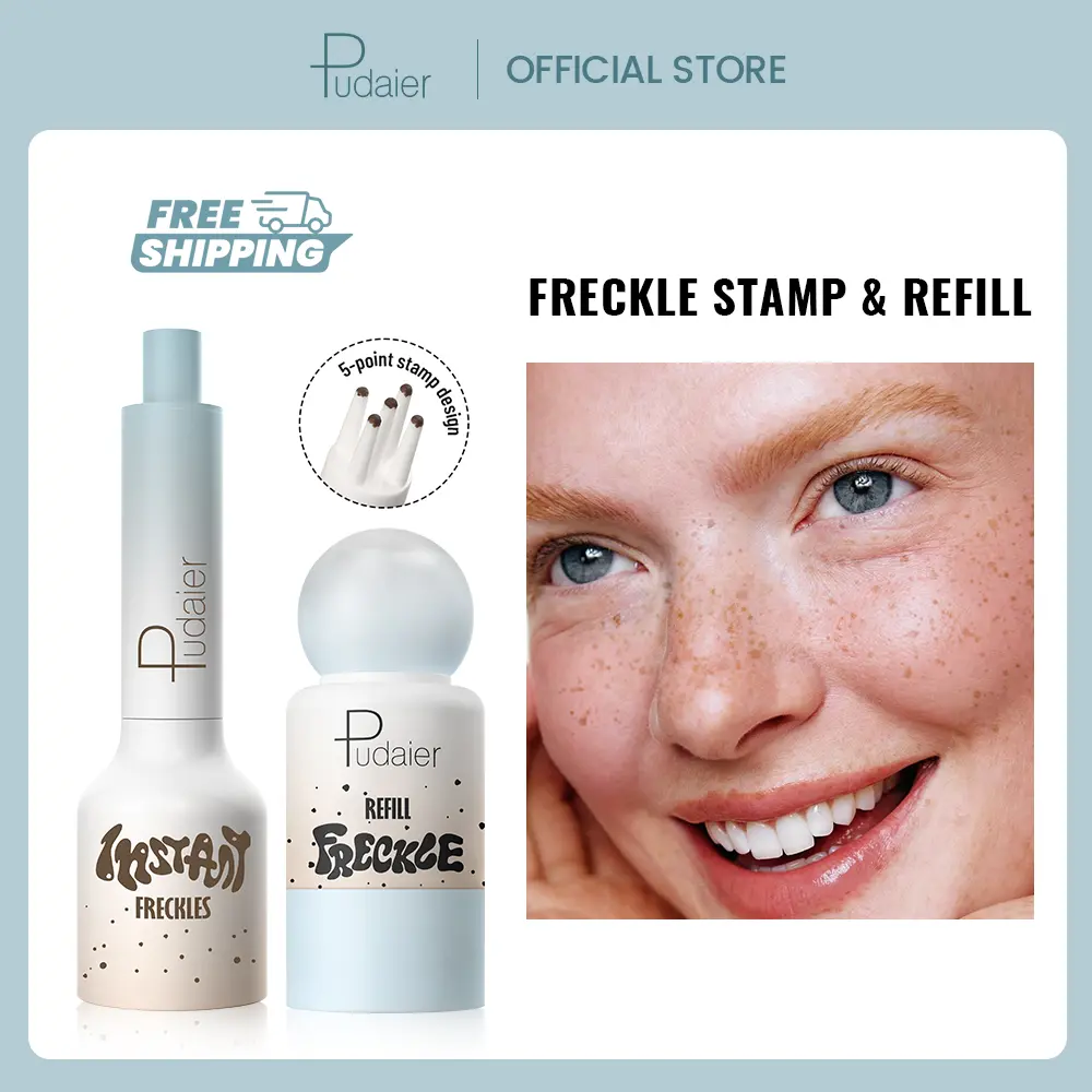 Pudaier Sunkissed Freckle Stamp with Refill Liquid Kit, Easy Faux Freckles, Waterproof, Smudge-Resistant