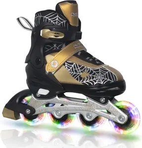 Full Self-Powered Rainbow Light Up PU Wheels, Nattork Kids Adjustable Inline Skates, 4 Size Expandable, Aluminum Frame ABEC-7 Bearings, Beginner Skates for Boys Girls 4-12, Premium Box Birthday Holiday Gift