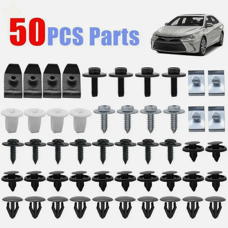 SJPACK 50 M6 Body Bolts with U-Nut Clips, Plastic Car Clips Body Screw Replacement Car Accessory for Toyota Engine Under Cover Splash Shield Guard