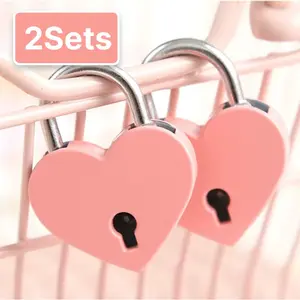 2-Piece Heart Shaped Mini Lock Set, Durable Alloy Love Locks for Small Storage, Perfect Valentines Day Gifts & Decorative Charms