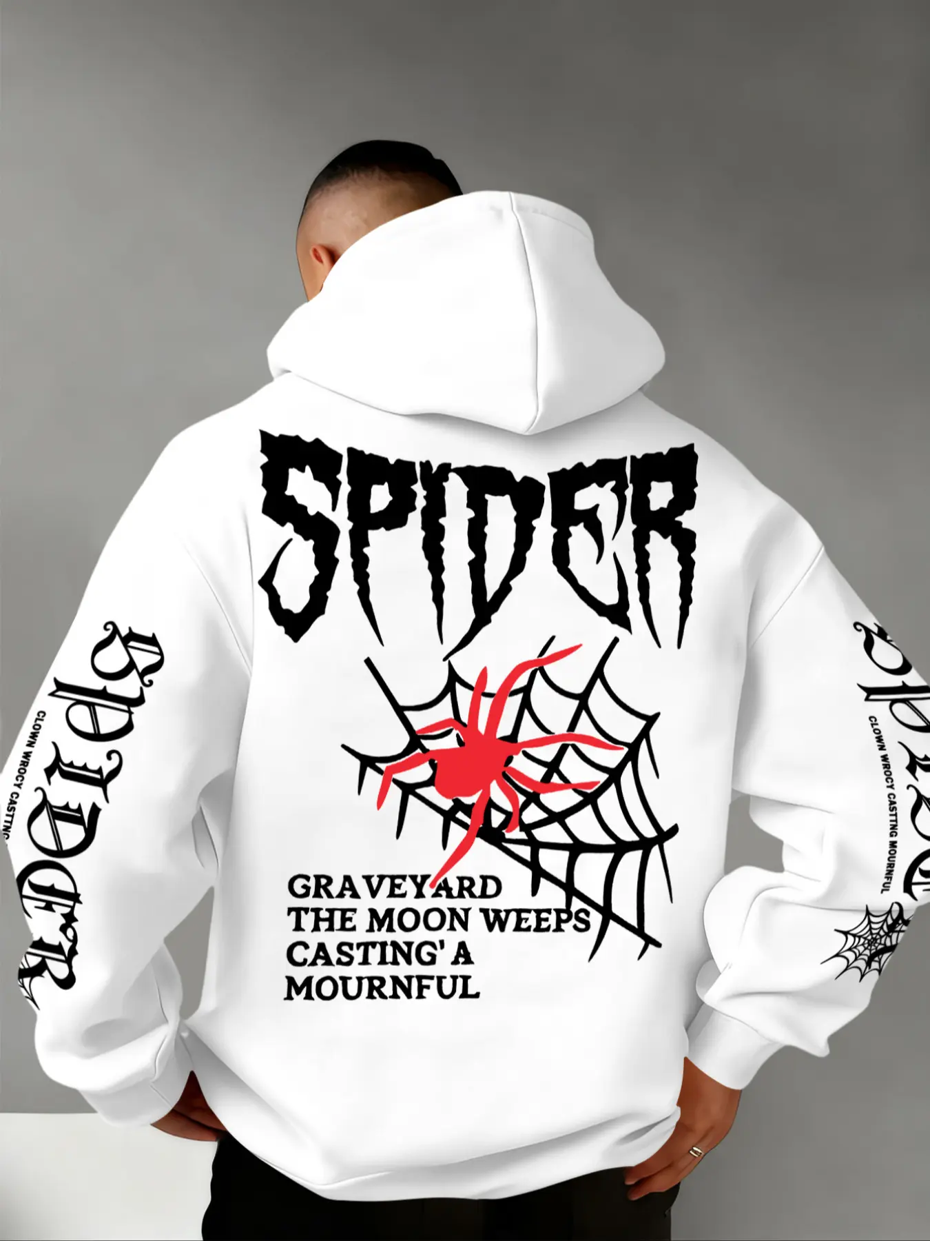 Men's Fall Winter Spider Print Hoodie, Comfortable Skin-Friendly Fabric, Casual Fitted Design, Windproof Hooded Sweatshirt, Casual Streetwear Hoodies, Fashion Hoodies