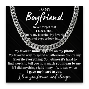 To My Boyfriend Promise Necklace, Boyfriend Christmas Valentine's Gift, Promise Necklace For Him, Promise Necklaces Gift For Boyfriend, Birthday Valentines Jewelry Gifts For Man, Husband Cuban Chain Necklace From Wife, Anniversary Necklaces For Boyfriend