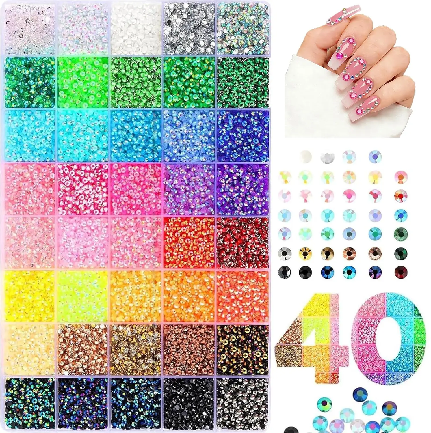 3mm Jelly Resin Rhinestones Set - 40 Colors, 32000pcs Flatback Bling Rhinestone Decoration, DIY Nail Art Bedazzling Kit for Nails, Shoes