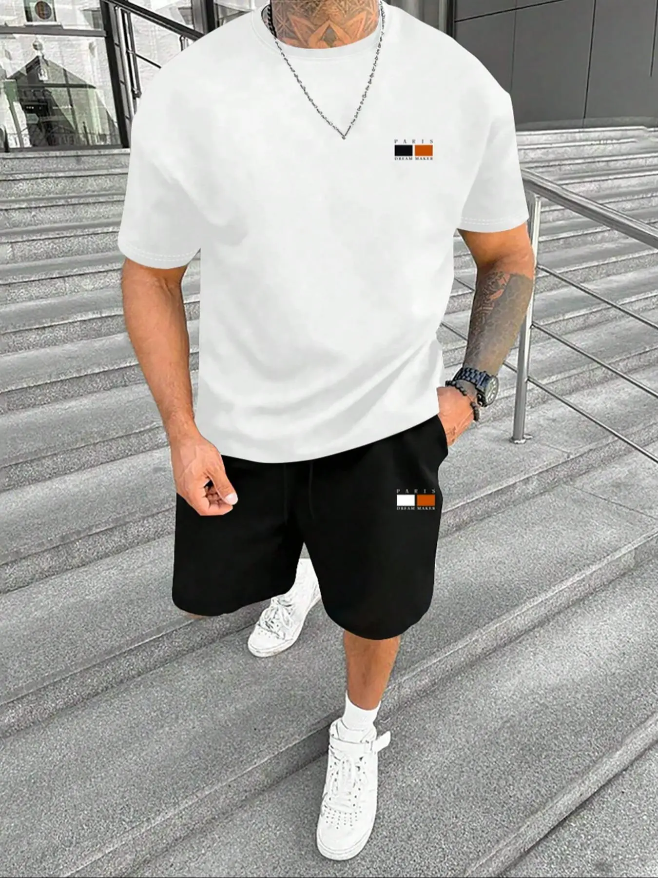 Men's Regular Fit Round Neck Letter Graphic Tee & Shorts Set, Casual Short Sleeve T-shirt & Shorts, Men's Summer Clothes for Daily Wear, Menswear, Athletic Shorts Set, Casual Sport Set, Shorts Sets Outfits