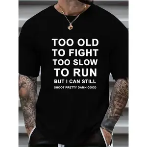 Plus Size Mens Crew Neck Short Sleeve T-Shirts - Breathable Slight Stretch Polyester Fabric, Random Letter Print, Trendy Summer Tees for Big & Tall Guys - Perfect for Casual Street Style, Spring, Summer, and Fall Seasons.