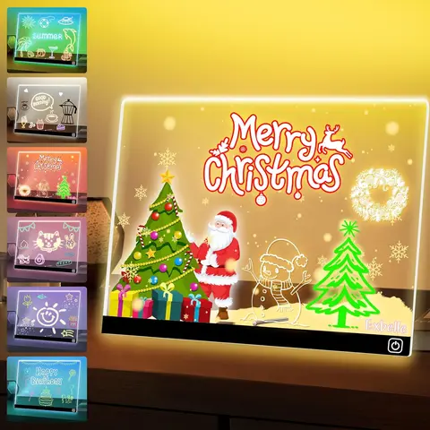 2026 New Model 1×10'' LED Writing Board - 10" Message Space, Multicolor LED (7 Colors Light), Acrylic Dry Erase Surface, Night Light, 7 Markers, USB-Powered Cable, Ideal for Kids Room, Festival Gift (Office Stationery Art Supply)