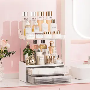 Bathroom counter organizer 2tier 2drawer makeup organizer countertop easy to install ideal for bathroom storage vanity perfume large skincare items present and more clear