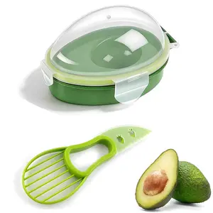Avocado 3-Piece Kitchen Tool Set - All-in-1 Avocado Slicer, Cutter & Leakproof Airtight Storage Keeper, Dishwasher Safe Gadgets for Effortless Slicing, Pitting, Dicing & Extended Avocado Freshness Retention