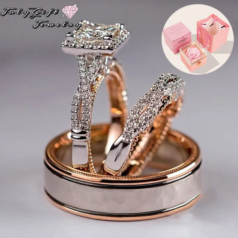 Two Tone Sparkling Rings for Women ,Valentine's Day gift,Anniversary Bridal Promise Rings Set