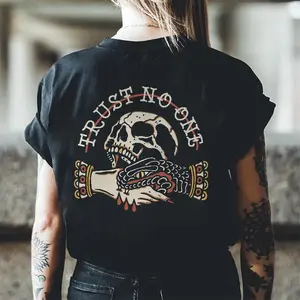 TRUST NO ONE PRINTED SKULL T-SHIRT, Ladies Summer Outfit, Gift For Women, Mothers Day Gift, Gift For Girl Friend