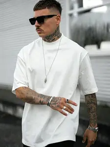 Men's Loose Fit Solid Drop Shoulder Tee, Casual Short Sleeve Round Neck T-shirt for Summer, Streetwear Men's Top for Daily Wear