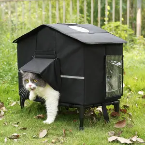 Outdoor Weatherproof Cat House, Outside Insulated Feral Cat Shelter with Elevated Base, Waterproof Eaves & Escape Door for Stray Barn Cats, 16.9"x13.0"x22.4"