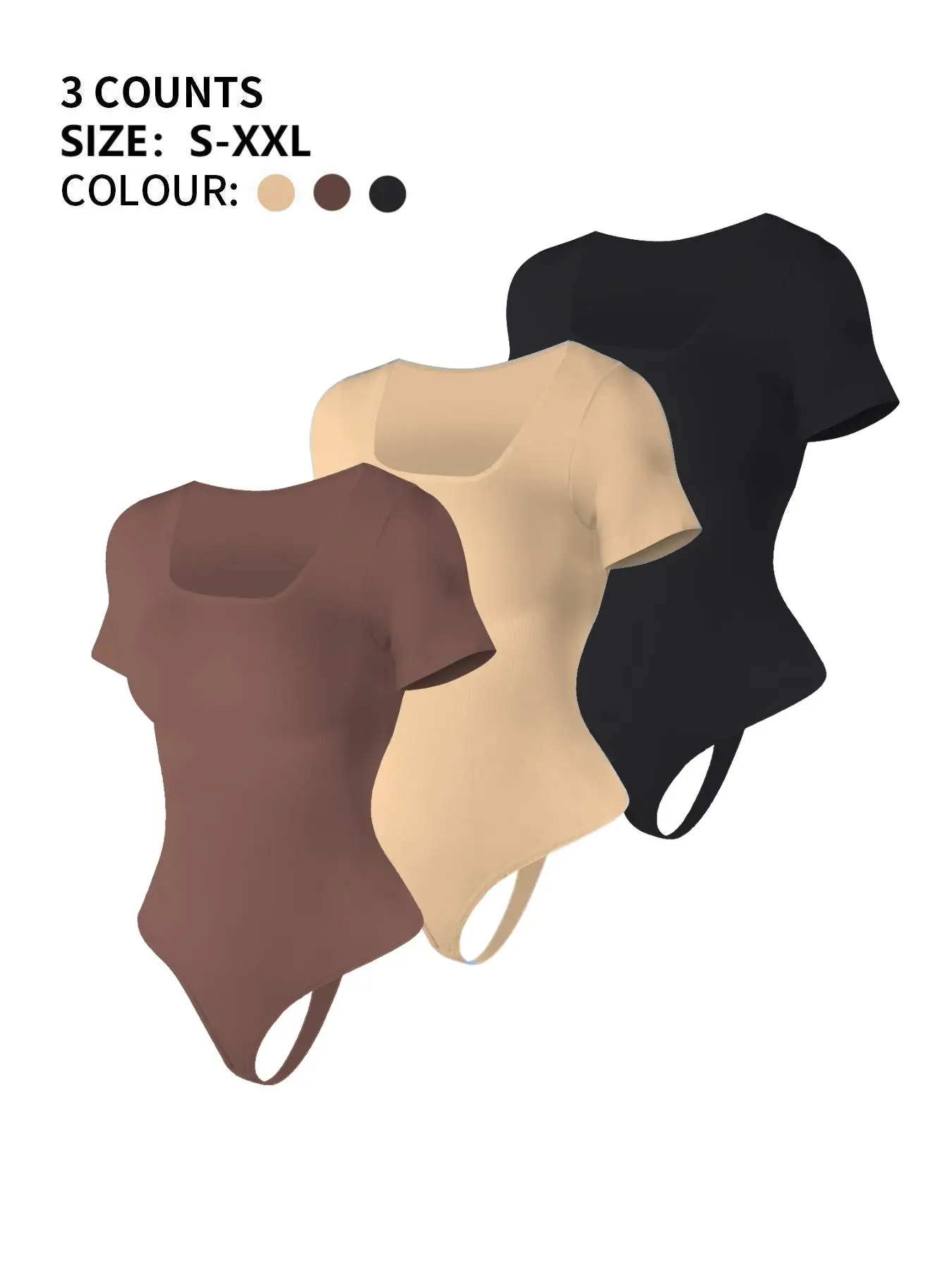 Women's Solid Color Comfortable Shapewear Bodysuit, Tummy Control Butt Lifting Shaper, Seamless Multi-Color Bodysuit, Short Sleeve & Square Neck Design, Ladies Shapewear for All Seasons, Versatile Wear, Underwear