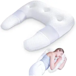 Side Sleeper Pillows for Adults, U Body Pillow for Pain Relief, Orthopedic Shoulder Pillow for Side,Stomach, Back, Arm with Removable Washable Cover (Version),White