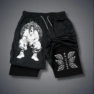 Demon Slayer Kokushibou 80s 90s summer men shorts for men jorts outfit men graphic shorts Double-layer sports shorts Comfortable short shorts summer