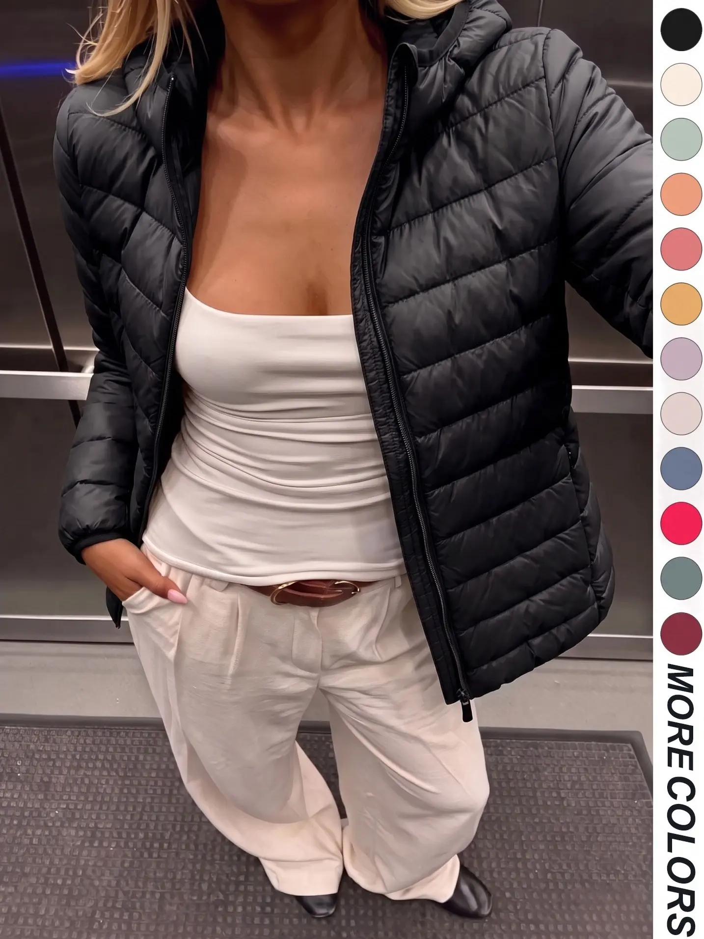 Clean Gent women’s winter down jacket, 90% white duckdown content, casual slim-fit hooded outerwear with pockets, lightweight and warm for autumn/winter commuting, new arrival for fall