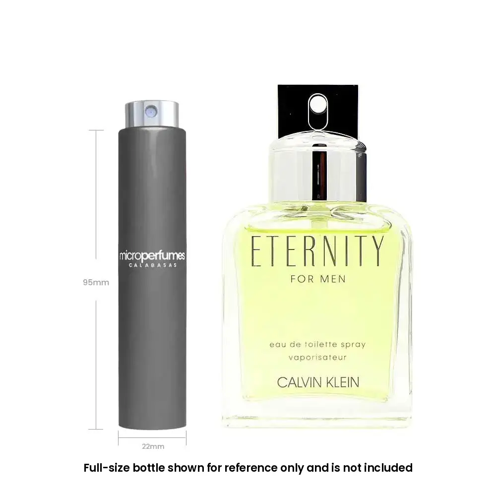 Calvin Klein Eternity EDT For Men – 0.17 fl oz / 5 mL Travel Spray Decant, Greens, Crisp Jasmine, Sage, Gift for Him, Independently Rebottled by MicroPerfumes
