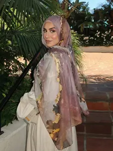 Seasonal Ink Print Polyester Headscarf, Soft Sun Protection Windproof Turban Hijab, Summer Beach Vacation Shawl Scarf, Women's Fashion Accessory