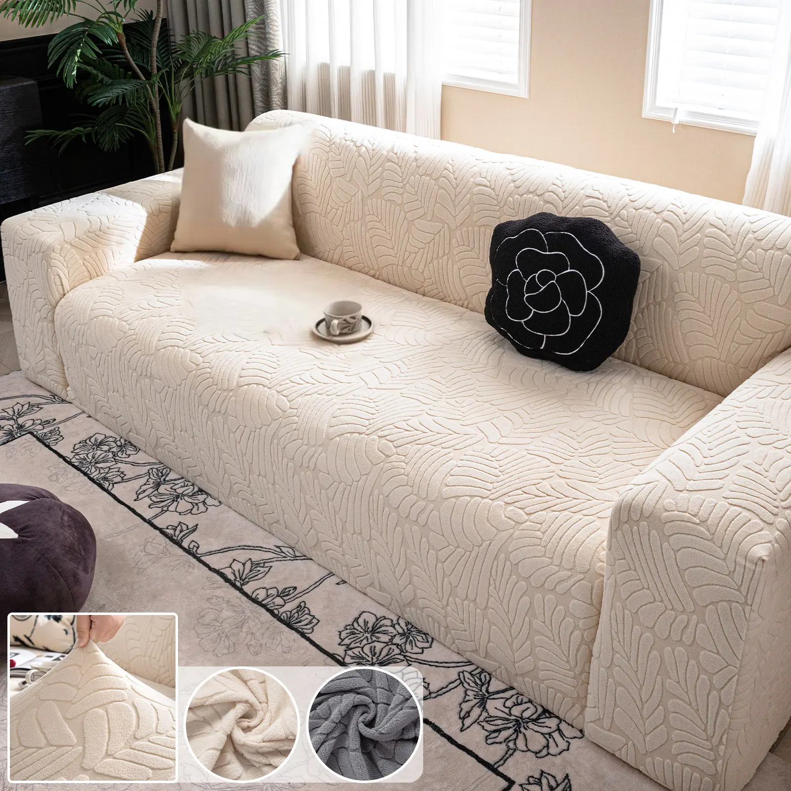 Leaf Pattern Stretchable Elastic Full Cover Sofa Slipcover, Soft Skin-Friendly Stretch Fit for Multiple Sofa Types, 1pc Leaf Language Design, Couch Covers, Sofa Covers Washable