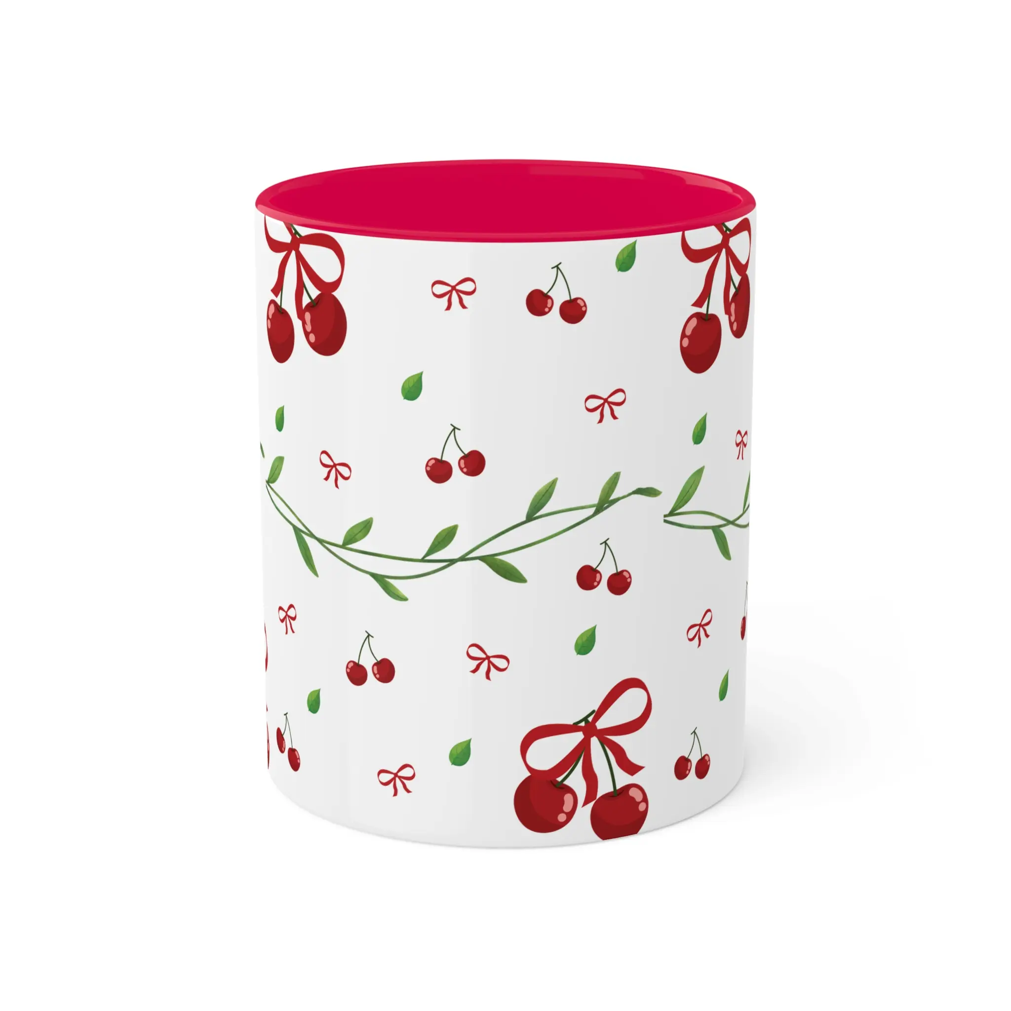 Red Cherry Colorful Mug, 11oz Ceramic Glossy Washable Reusable Drinkware Coffee Reuse Cup