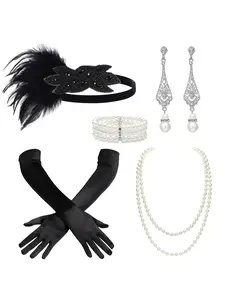 BABEYOND 1920s Accessories for Women - Great Gatsby Accessories Flapper Headband Headpiece Pearl Necklace Gloves for Women
