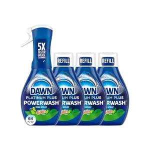 Dawn Powerwash Gain Original Dish Spray, Liquid Dish Soap, Dish Soap Refill,plate cleaner, , 1 Starter Kit + 3 Refills, 64 Fl Oz Total (16 fl oz/bottle)