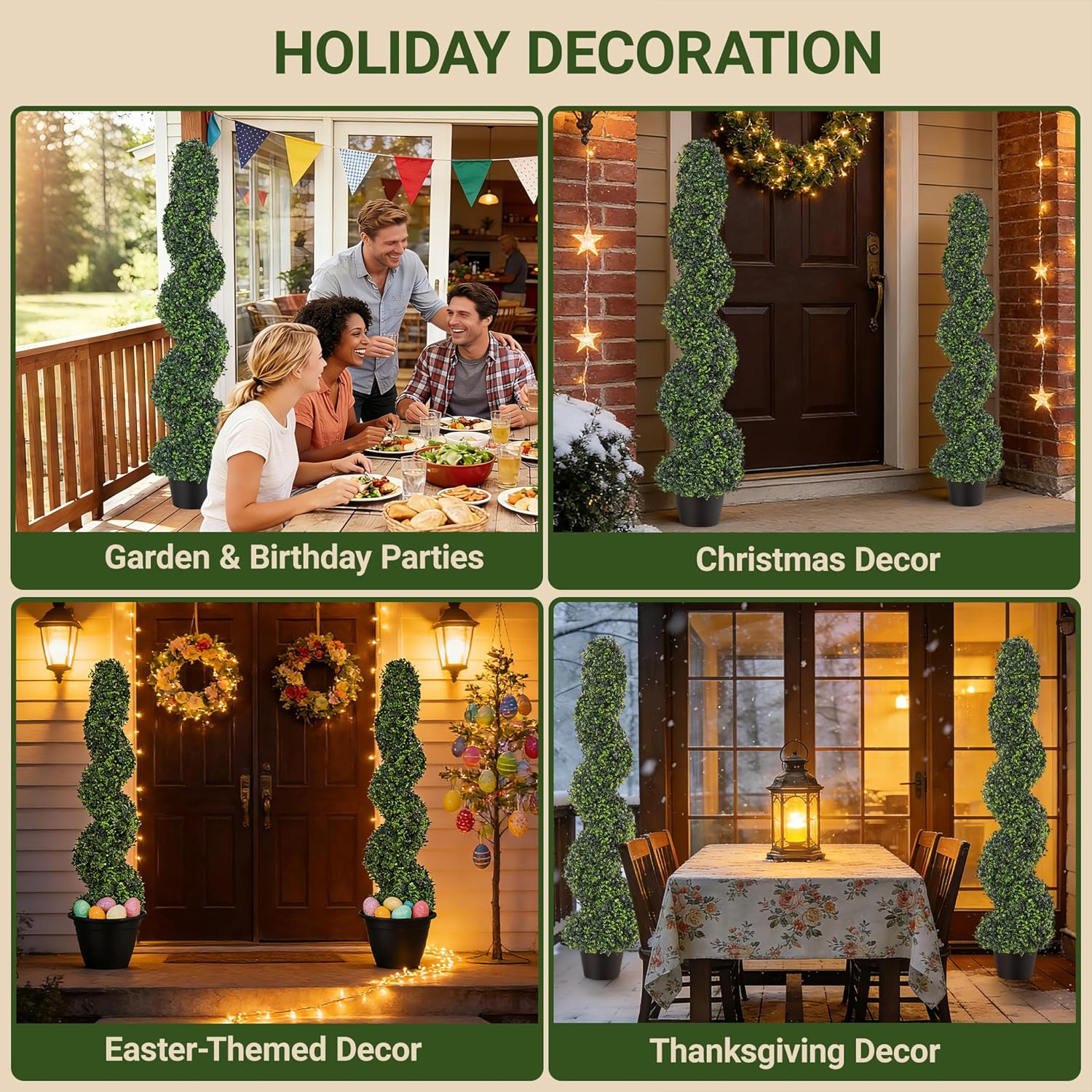 4FT Artificial Boxwood Spiral Topiary Trees Set of 2, UV Resistant Faux Evergreen Topiary Plants in Pots, Outdoor Indoor Decorative Fake Boxwood Shrubs for Front Porch, Patio, Garden, Home Decor