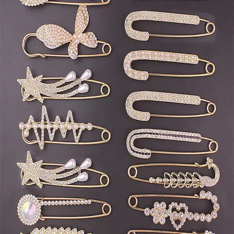 Brooch Set, Fashionable Simplicity Imitation Pearl Rhinestone Pins, Adjustable Closure, Ladies' Western Wear Accessories, Sparkling Brooch Pin Clip