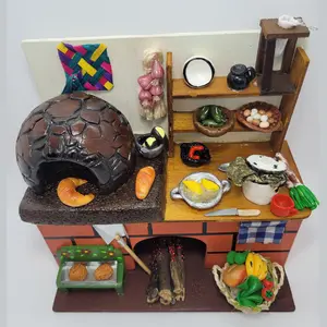 Handmade Miniature Kitchen for Christmas Decor, Médium ver Featuring a Traditional Clay Oven and Wood-Fired Hearth