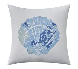 HomeRoots 18" Blue And White Coastal Seashell Throw Pillow