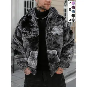 Unisex Hooded Jacket, Fall & Winter Warm Tie-Dye Plush Coat, Trendy Versatile Preppy Style, Youth Casual Street Fashion Outerwear