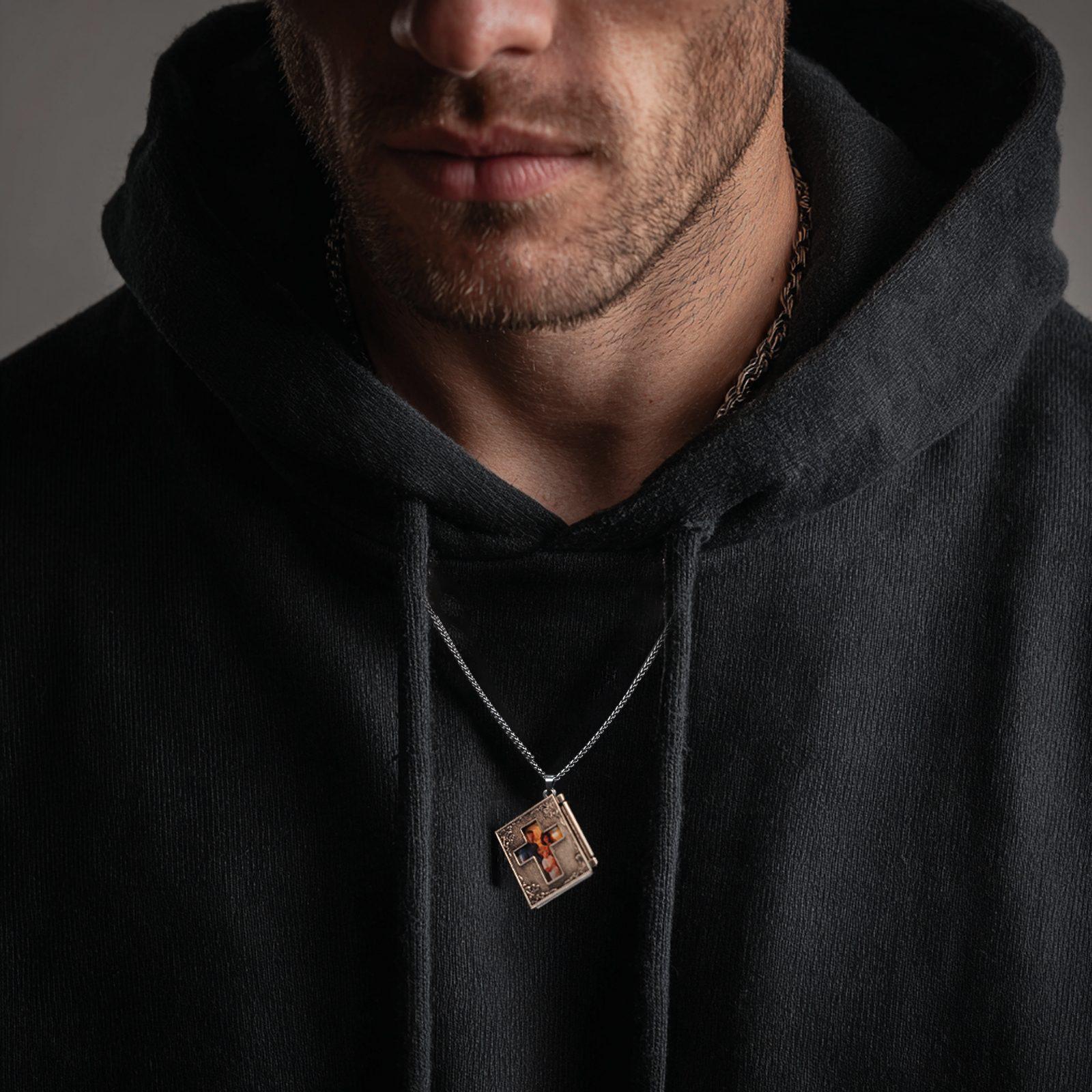 Openable Cross Necklace with Bible Pendant Photo Locket Gold Plated Christian Jewelry Waterproof Hollow Design Gift for Women Men