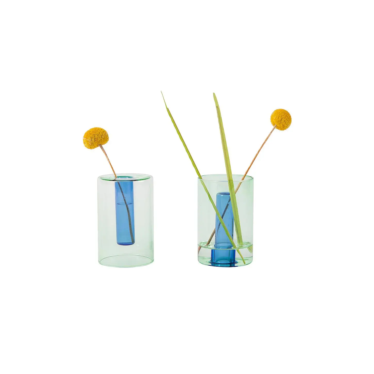 Block Design Small Reversible Glass Vase in Green & Blue
