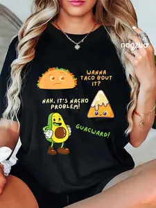100% Cotton Unisex Wanna Taco Bout It Nacho Problem - Avocado Lover & Guacamole,Cap Sleeve T-Shirt Casual Graphic Printed Vintage Tshirt