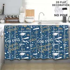 2D Flat Print 1pc,Congrats Grad Pattern,Kitchen Utensil Print Curtain-Translucent Rod Pocket Design, Machine Washable Contemporary Art Decor for Kitchen,Living Room,Light Filtering Privacy,Light Filtering Drapes