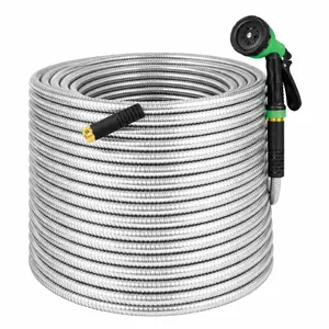 [FLASH SALE] Garvee 100FT Heavy Duty Stainless Steel Garden Hose – Flexible, Kink-Free Metal Water Hose with 10-Function Leak-Proof Spray Nozzle, Sturdy Brass 3/4'' Connectors – 100FT