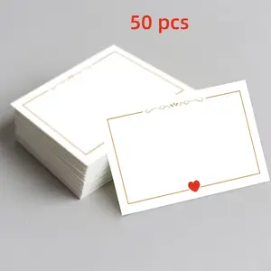 50 Blank Heart Design Valentine Cards, Wedding Birthday Anniversary Holiday Gift Tags, Info Wallet Business Greeting Card Teacher Present, Custom Message Card