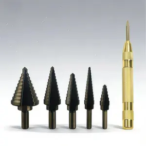 6-Piece Step Drill Set, 50 Sizes High-Speed Steel Unibit, Auto-Centering Chuck, & Gold, Dual-Edge Blades, Aluminum Box, Multi-Hole Upgrade