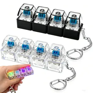 2-Pack RGB Light Up Keyboard Fidget Toy – Satisfying Clicky Sound & Smooth Press, Portable Stress Relief Clicker Keyboard Keychain for Office Adults, Mechanical Keyboard Keycap(Clear+Black)