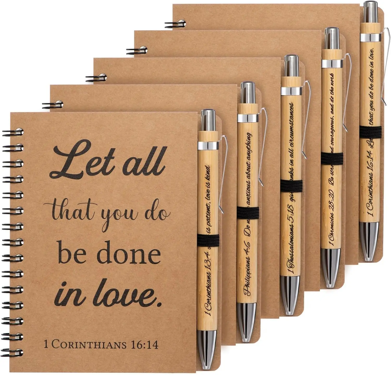 Pcs/5 Set of Christian Gifts Spiral Notebooks Bulk Journals with Christian Pens Prayer Journal for Women and Men, Father Day Gifts for Church Members, Bible Study Groups & Religious Families,Small Notepad (4.33" x 5.43")