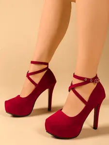 Vintage Evening PU Leather Strappy Stylish Stiletto High Heels, Round Toe, Waterproof Anti-Slip, Spring & Fall, Elegant Party & Daily Wear