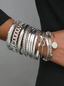 15 Piece Bracelet Set, Elegant Love Letter Knot Design, Adjustable Cuff Bracelets, Women's Fashion Accessories, Letter Link Bracelet, Adjustable Minimalist Bangle
