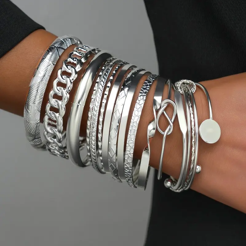 15 Pieces Elegant Bracelet Combination Set, Bracelet Stack, Knot Design, Adjustable Cuff Bracelets, Women's Fashion Accessories, Minimalist Adjustable Bangle, Bracelet Sets