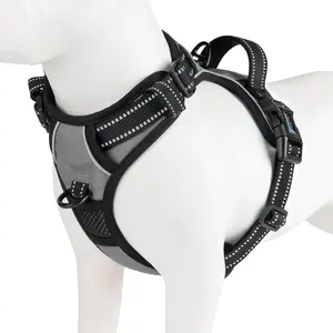 No Pull Dog Harness Medium Reflective Front Clip Vest with Handle, Adjustable 2 Metal Rings 2 Buckles