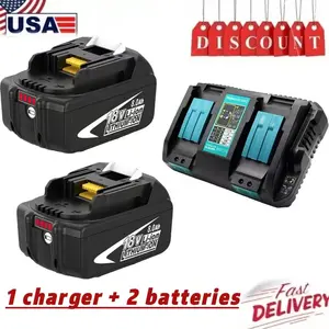 1 Charger + 2 Batteries  For Makita 18Volt LXT Lithium-Ion Battery BL1830 BL1860 1840  with LED indicator High quality