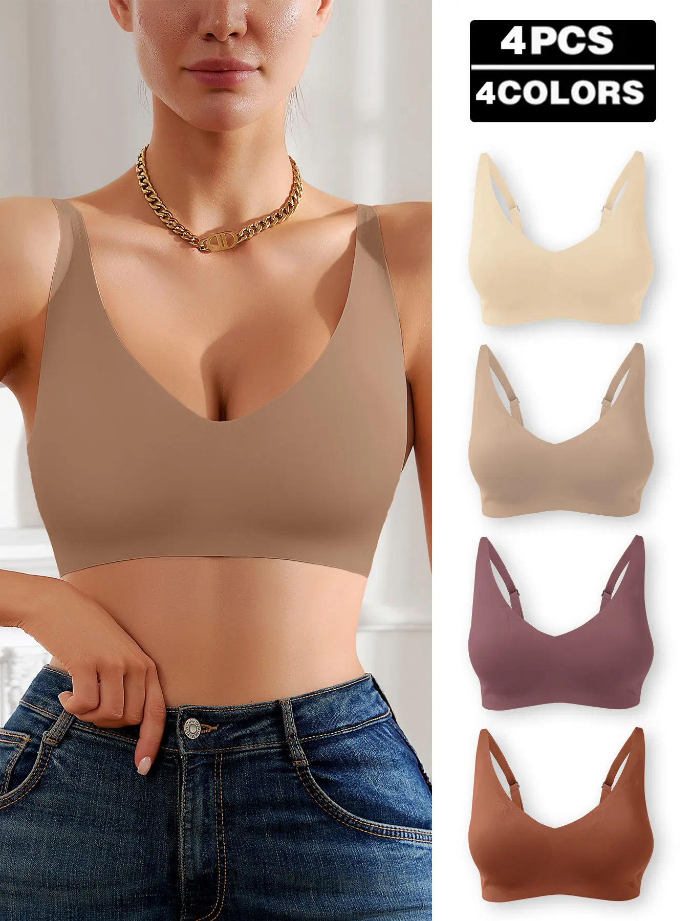 HICLOTH All-Day Support Wireless Bralette - Comfortable Breathable Fabric, Wire-Free, Seamless, Adjustable Straps, Removable Padding, Casual Everyday Wear Minimalist Womenswear